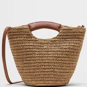 Banana Republic Mini Bucket Straw Crossbody Bag Tobacco NWT